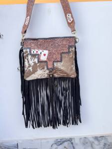 Latest Designer Hand Tooled Carving Leather Fringe Tote <b>Bag</b> Stylish Purse Cowhide Fur Leather <b>Bags</b> for Women's Multi Use - Product Image 2