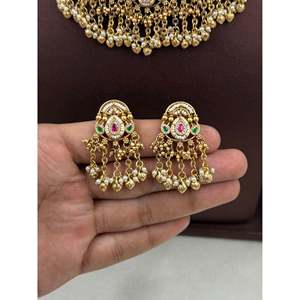 Indian Ethnic Sarika Premium <b>Gold</b> Plated CZ Chorski Necklace <b>Set</b> - Product Image 3