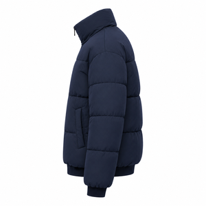 Blouson matelassé pour homme en gros, avec patch tissé personnalisé, manteau d'hiver rembourré, col montant, fermeture éclair intégrale, marque privée, fabricant OEM - Product Image 2