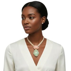 Collier en cuir rose et vert dimensionnel pour femme, pendentif élégant, bijou superposé, accessoire cadeau pour fête et usage quotidien - Product Image 4