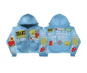 Sudaderas OEM personalizadas con costuras a medida, lavado ácido, estampado en relieve, corte holgado, parches bordados y pedrería. Fabricantes de ropa personalizada. - Product Image 3