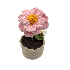 Wholesale Handcrafted Crochet Pink Flower Amigurumi Pot With Knitted <b>Yarn</b> Blossom And Cute <b>Bee</b> For Home Desk Decoration Gift - Product Image 3