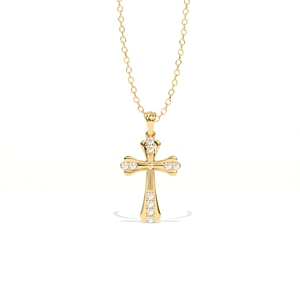 Pendentif croix en or plaqué 14 carats avec accents de diamants ronds, diamant cultivé en laboratoire Aarinya, bijoux religieux, cadeau unisexe - Product Image 1