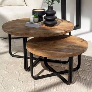 Ensemble de tables basses gigognes rondes industrielles en bois Vandana Zenova Prime pour un décor moderne - Product Image 5