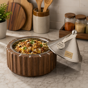 Marvel Handicraft Premium Wooden Insulated Casserole with Stainless Steel Tagine Lid Luxury Hot <b>Food</b> <b>Server</b> Elegant Dining Bowl - Product Image 2