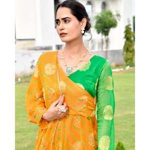 Conjunto Elegante de Chifón Leheriya Naranja Talla XS para Mujer, Marca Lavynya, para Verano - Product Image 1