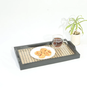 Bandeja de madera y ratán para servir té y café, utensilio de cocina para el hogar con precio al por mayor - Product Image 5