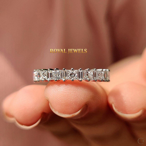 Bague Éternité Plaqué Or avec Diamants Pavés et Moissanite Taille Princesse, en Argent, pour Mariage, Fiançailles, Cadeau - Product Image 1