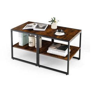 Set di 2 Tavolini Laterali Quadrati da 20 Pollici a 2 Livelli, Arredamento per Soggiorno e Camera da Letto - Product Image 3