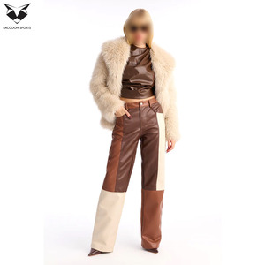 Pantalon femme en cuir PU marron tendance streetwear, taille haute, coupe droite, écologique, automne-hiver - Product Image 6