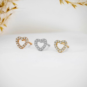 14k Gold Diamond Open Heart <b>Stud</b> <b>Earring</b> Minimalist Outline Design Sparkling Natural Diamond <b>Fine</b> Jewelry Individual <b>Earring</b> - Product Image 6