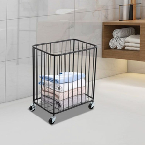 Premium Heavy Duty Metal Rolling Laundry <b>Basket</b> With Wheels <b>Hamper</b> <b>For</b> Dirty Clothes Baking Metal Laundry <b>For</b> Home Decorative - Product Image 4