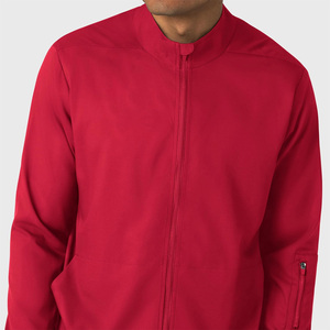 Men's <b>Red</b> Medical Scrub Jacket Full Zip Long Sleeve Polyester Uniform Outerwear Hospital Workwear Apparel - Product Image 5