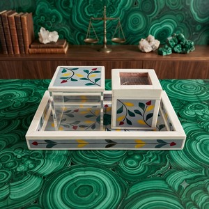 Juego de quemadores de incienso de nácar indio con caja de Bakhoor y bandeja con incrustaciones florales, difusor de aromaterapia para Eid y Ramadán - Product Image 1