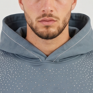 Sudadera con capucha de algodón para hombre, estilo vintage, con pedrería, de peso pesado, al por mayor - Product Image 6