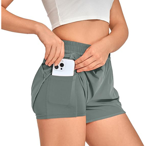 Teal Grey High Elastic Waist Women Gym <b>Shorts</b> <b>Flowy</b> Running <b>Shorts</b> Breathable Quick Dry Polyester Fitness Workout <b>Shorts</b> - Product Image 3