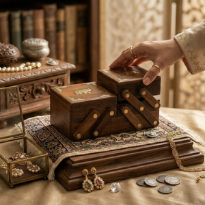 Handmade Indian Rosewood Jewellery <b>Storage</b> Box | Sliding Wooden Organizer Case <b>with</b> Decorative Inlay Design Elegant Gift Box - Product Image 4