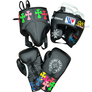 Conjunto de Boxeo Personalizado de Cuero Genuino con Cordones, Transpirable, que Absorbe la Humedad, de Secado Rápido, con Parches Cruzados Coloridos, para Artes Marciales - Product Image 1