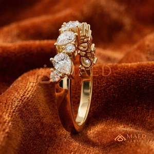 แหวนแต่งงานแบบคลัสเตอร์ประดับมอสซาไนต์ทรงลูกแพร์และทรงกลม ดีไซน์ไม่สมมาตร วัสดุเงินแท้ 925 ชุบทอง 14K รูปทรงหลากหลาย สามารถสวมซ้อนกันได้ - Product Image 3