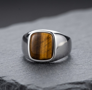 Handmade Men's 925 Sterling Silver 8x10mm Rectangle Shape Tiger Eye Gemstone Bezel Setting Fashion <b>Finger</b> <b>Ring</b> Gift For Him - Product Image 1