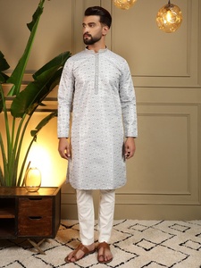 Ensemble kurta-pyjama jacquard pour homme, coupe classique, style indien pakistanais traditionnel, vêtements décontractés de Samp Corporation - Product Image 1