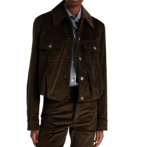 Custom <b>Women's</b> Cotton <b>Corduroy</b> Blouson <b>Jacket</b> Autumn Woven Brown Cropped Loose Fit Button Front Casual OEM Private Label KCW - Product Image 2