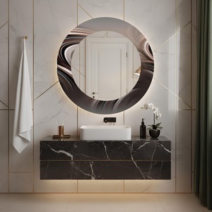 Chocolate Brown Abstract Wave Handmade Round Wall <b>Mirror</b> with MDF Wood & Bone Inlay From REHMAN <b>CRAFT</b> - Product Image 3