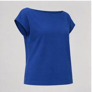 T-shirt pour femme bleu royal à col bateau et manches courtes, coupe décontractée WTS-0068 - Product Image 4