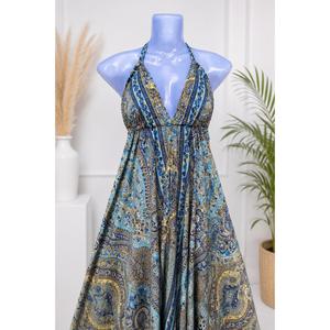 Floral Print Eco-Friendly Washable Lightweight Breathable Silk Viscose Sleeveless A-Line Floor-Length Summer V-Neck Loose - Product Image 3