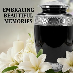 Black Silver Memorial Cremation Urn For Human Ashes Large Capacity Decorative Funeral <b>Keepsake</b> Urn With Secure Lid - Product Image 4
