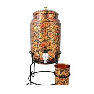 Luxury Royal Peacock Engraved Copper Water Dispenser <b>Set</b> with Two Matching Hammered Tumblers Ayurvedic Health Storage Tank - Product Image 5