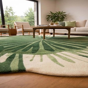 Tapis de salon moderne en laine à motif botanique, antidérapant, adapté aux animaux domestiques, extra épais, tufté, rectangulaire, vert Crea - Product Image 6