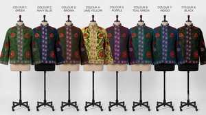 Chaqueta de Invierno Ecológica Bordada Suzani de SETU INTERNATIONAL para Mujer, Estilo Kimono Bohemio con Diseño Floral Azul, Hecha a Mano en Algodón con Frente Abierto - Product Image 6