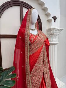 Sari de Luxe Japonais en Satin de Créateur Reglance avec Broderie à Fil Épais et Sequins, Blouse et Dupatta Inclus - Infroissable et Séchage Rapide - Product Image 4