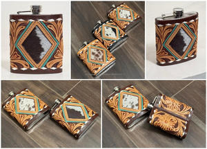 Nouvel arrivage Prêt à expédier Flacon en cuir repoussé à la main de haute qualité en cuir de vachette véritable de luxe Porte-flacon en acier inoxydable - Product Image 3