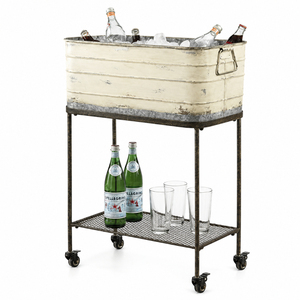 Wholesale Rustic Galvanized Beverage Tub with Stand Rolling Enamel Metal Wine Ice Bucket Cart Large Outdoor Party <b>Drink</b> <b>Cooler</b> - Product Image 1