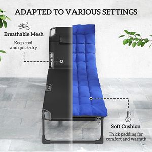 Sdraio Pieghevole Grigio/Blu con Schienale a 5 Posizioni, Cuscino e Tasca Laterale per Prendere il Sole all'Aperto - Categoria Prodotto: Lettini Prendisole - Product Image 5