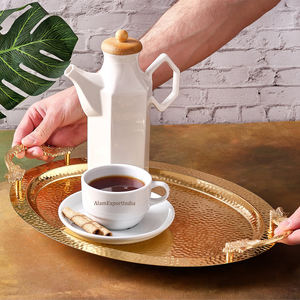 Nueva Bandeja de Servir Ovalada de Metal Dorado 2026 con Asas de Hoja para Cocina, Hotel y Restaurante - Product Image 3