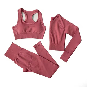 Ensemble de yoga trois pièces taille haute avec leggings de compression, soutien-gorge de sport et veste légère pour femmes, idéal pour le fitness et la gym - Product Image 4