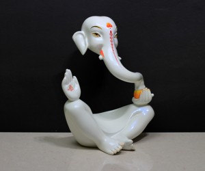 Nirmala Handicrafts Resin Art Deco White Ganesh <b>Statue</b> Flute | Handmade <b>Religious</b> Figurine Rajasthan Scultped Home Office - Product Image 1
