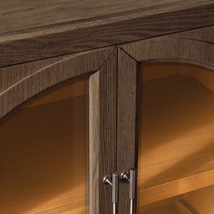 Modern <b>Rustic</b> Handmade Teak Wood Living Room Cabinet with Arched Glass Doors and Storage - Product Image 6