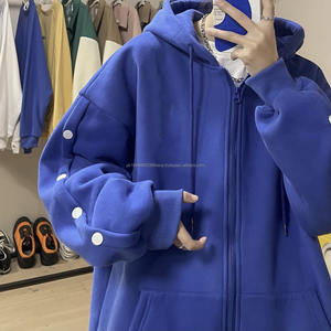 Logo personnalisé surdimensionné polaire Hoodies fermeture éclair bouton pression à capuche blanc hommes coton Zipup lourd fermeture éclair complète Hoodies fabricants - Product Image 4