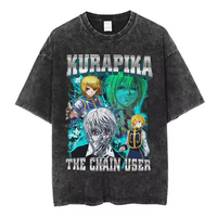 T-shirt Anime Hunter X Hunter Vintage Délavé Esthétique Y2K Unisexe Coupe Oversize Manches Courtes Été 100% Coton Brodé Formel