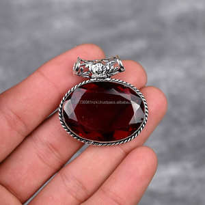 จี้เงินสเตอริ925-เครื่องประดับวินเทจทำด้วยมือ-จี้เงินโกเมนจี้ของขวัญคริสต์มาสสำหรับเธอ - Product Image 1