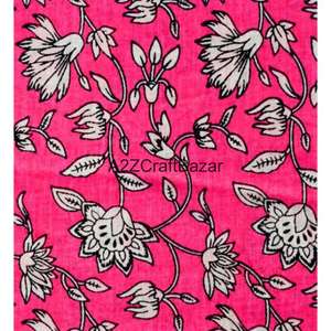 Tissu en coton 100% imprimé à la main en Inde - Matière textile écologique, respirante et légère pour vêtements féminins et pour filles - Product Image 5