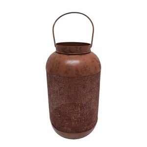 Farol decorativo de hierro para el hogar con asa, acabado en óxido, estilo antiguo, portavelas y soporte para velas de té, farol de metal. - Product Image 1