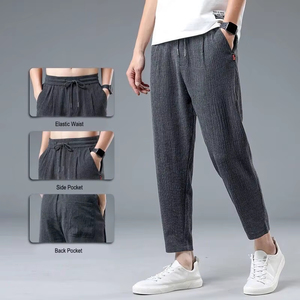 Pantalon de jogging d'été en soie glacée pour homme, pantalon décontracté en lin, large et léger, idéal pour se détendre à la maison au printemps et en été - Product Image 6