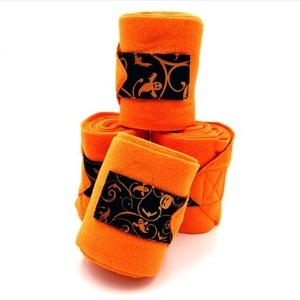 Ensemble de tapis de selle en coton à motif citrouille d'Halloween Tough Tack, protège-pattes, protège-encoches, moustiquaire pour chevaux, bandages de polo orange, noir - Product Image 6