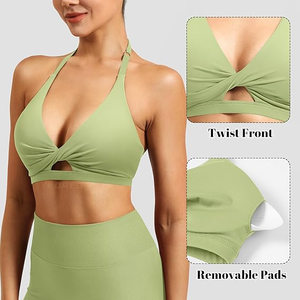 Custom Women Twist Front High Support Racerback Sports Bra with Removable Pads Breathable Yoga Fitness Workout Bra <b>Top</b> - Product Image 6