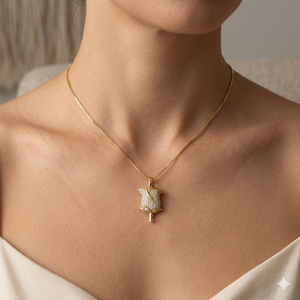 Collier Pendentif Unisexe Tendance en Or Massif 10K avec Diamant de Laboratoire Taille Ronde Brillante Motif Rose Florale Givrée – Cadeau Idéal - Product Image 1